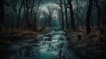 Obraz premium Dark forest after rain. Generative AI
