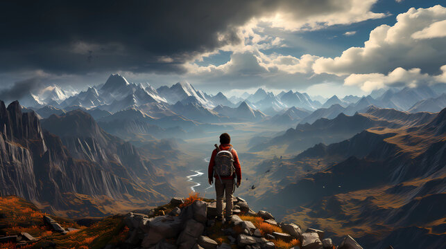 photo of an adventurer on a cliff with a beautiful view