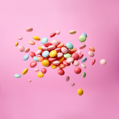 Colorful candies explosion. Candy shop, sweets. AI generative, illustration