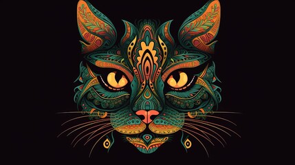 Colorful abstract cat head. In style of flat illustration. Generative AI