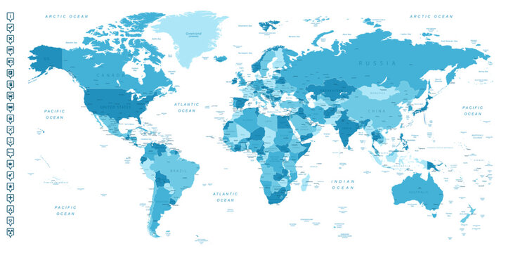 Fototapeta: World Map. Highly Detailed Map Of The World With Detailed ...