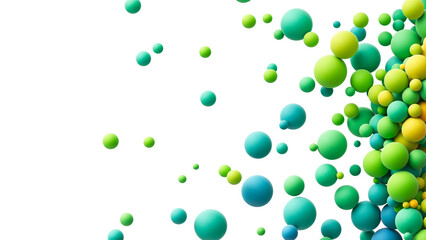 Colorful matte soft balls in different sizes. Abstract composition with many colorful random flying spheres. PNG file