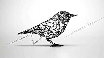 Bird. In style of line art. Black and white. Generative AI