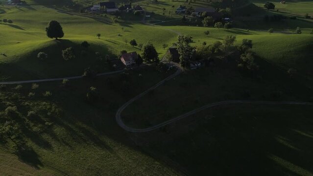 Drumlin, geological formation from the ice age, hill with trees, drone image, Menzingen, Zug, Switzerland, Europe