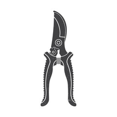 Secateurs garden pruner for work in garden icon silhouette isolated on white. Vector illustration. For emblem, sign, patch, shirt. Farming secateurs garden pruner, gardening equipment