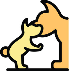 Dog walk family icon outline vector. Pet puppy. Animal canine color flat