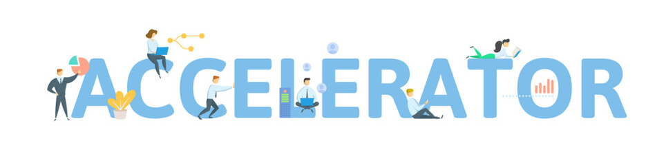 Accelerator. Concept with keyword, people and icons. Flat vector illustration. Isolated on white.