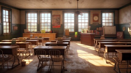 Fototapeta na wymiar School class, desks, back to school, super realistic picture, 8K