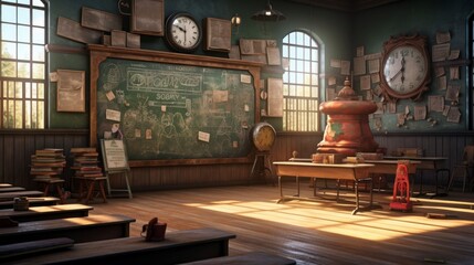 School vintage classroom, painted blackboard, Back to school, super realistic picture, 8K