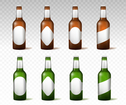 Realistic beer with labels at copy space vector set