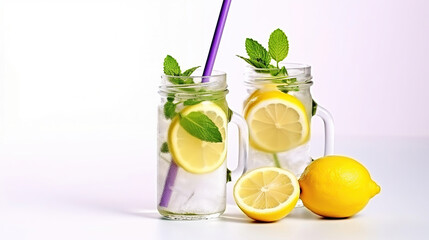 Ice-Cold Lavender Lemonade with Lemon and a Straw, Perfect for a Relaxing Summer Sip. Generative AI