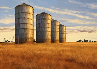 Fototapeta na wymiar Agricultural grain silos in the field.