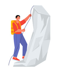 Climber at mountain with rope vector concept