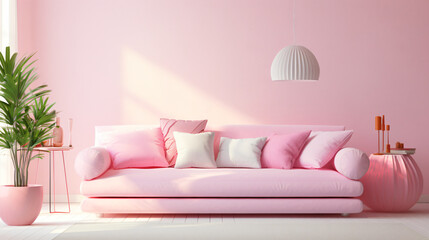 Fototapeta na wymiar modern living room with pink sofa