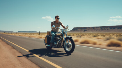 Fototapeta premium Biker riding on a motorcycle.