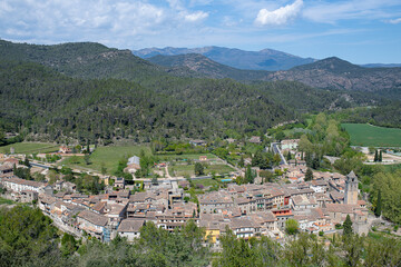 Fototapeta na wymiar aerial view of the pretty stone village of san lorenzo de la muga girona spain emporda