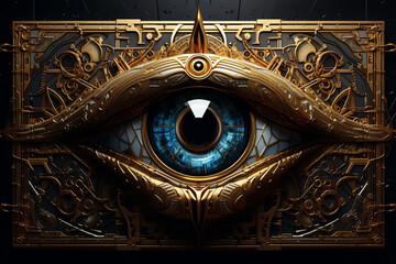 Enigmatic Golden Eye of Horus, Ancient Egyptian Symbolism - obrazy, fototapety, plakaty