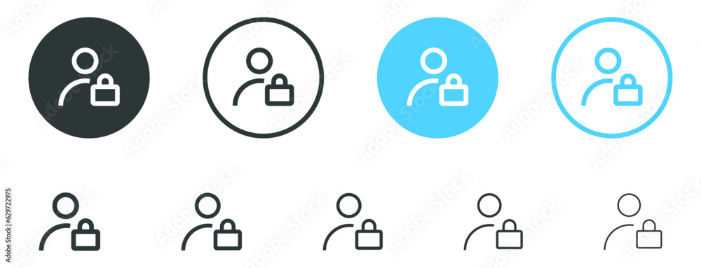 Poster User privacy lock icon set, login account locked icon, user login - Register account or login privacy icons. Account protection symbol. Private user with lock icon sign
