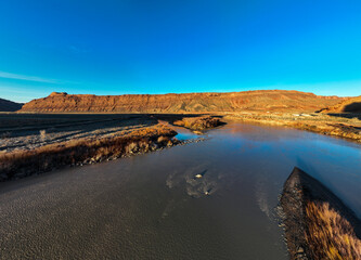 Moab, Utah, looking at the amazing rock formations created due to erosion from wind and water with...