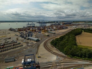 Felixstowe docks aerial view - obrazy, fototapety, plakaty