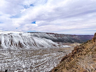 Moab, Utah, looking at The La Sal Mountains or La Sal Range in April after a Snow Storm while driving the Summit Road