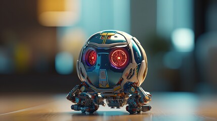 Futuristic little robot creature. Little extraterrestrial robot with glowing red eyes. Generative AI - obrazy, fototapety, plakaty