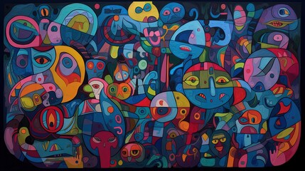 Naklejka premium Many colorful characters. Pattern. Generative AI