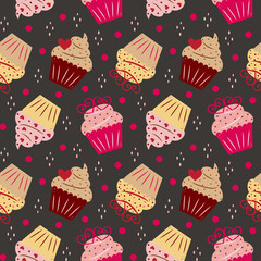 Valentine's Day Cupcakes Seamless Pattern Design