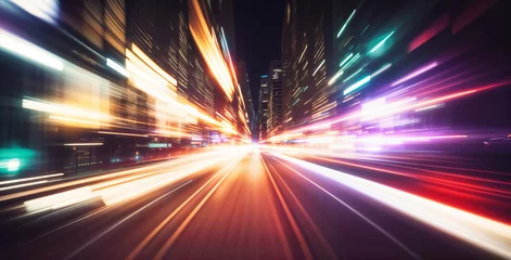 Photo sur Plexiglas Autoroute dans la nuit Agile Interconnection & Dynamic Urban Lights. high-speed light trails of cars in motion blur, representing interconnected infrastructure and urban dynamism.
