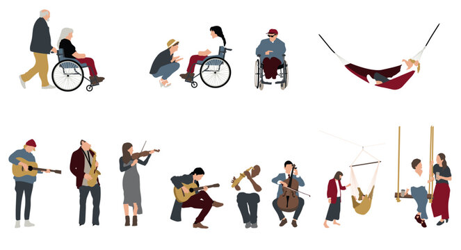 musicians, wheelchair users, hammock and swing