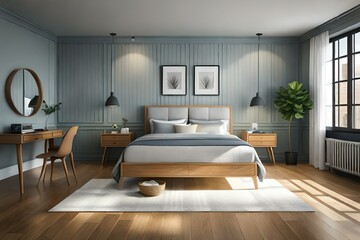 modern living interior room with bed generated with Ai Technology