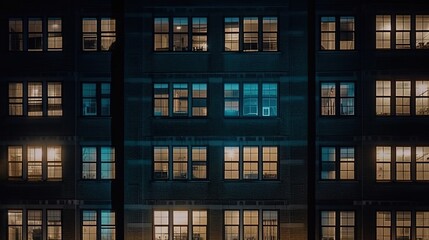 Building windows at night. Generative AI