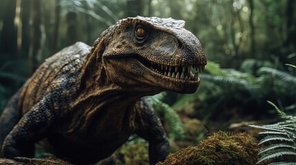 Obraz premium Dinosaur in jungle. Close-up. Generative AI