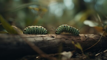 Two caterpillars. Close-up. Generative AI