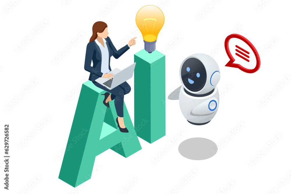 Poster isometric artificial intelligence, knowledge expertise intelligence learn. internet connect chatgpt 
