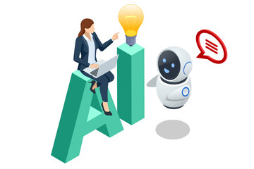 Isometric Artificial Intelligence, Knowledge Expertise Intelligence Learn. Internet connect Chatgpt Chat with AI, Artificial Intelligence.