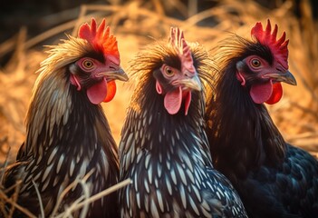 chickens walking around the farm yard. Generative AI