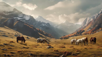 Incredibly beautiful pastures Plains and mountains. Generative AI 