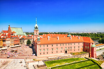Obraz premium Warsaw Old Town Aerial view during Sunny Summer Day with Blue Sky