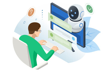 Isometric Artificial Intelligence, Knowledge Expertise Intelligence Learn. Internet connect Chatgpt Chat with AI, Artificial Intelligence.