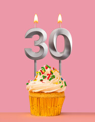 Birthday card with cupcake and candle number 30