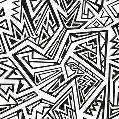 Monochrome tribal geometric seamless pattern - 629727526
