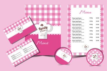 Big set design for food space and bakery, cover and menu, business card, and labels in vector