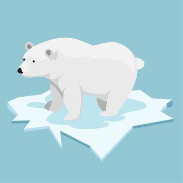 Polar bear on floating ice flat style vector illustration , global warming concept, ice melting , Polar bear on floating ice stock vector image