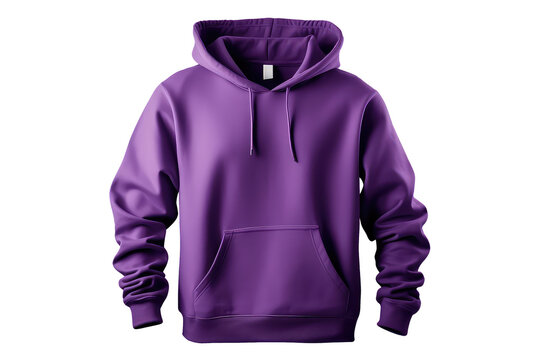 Purple hoodie template. Classic sweatshirt with clipping path, branding design mockup isolated on white transparent png background, cutout. Front view.