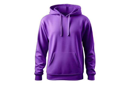Purple hoodie template. Classic sweatshirt with clipping path, branding design mockup isolated on white transparent png background, cutout. Front view.