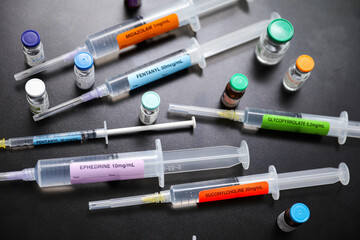 Fentanyl syringes, anesthetics, and muscle relaxers, succinylcholine, midazolam, versed, glycopyrrolate,  represent the deadly opioid epidemic, a tragic outcome of narcotic misuse and opioid crisis 