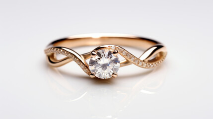 Engagement gold ring with diamond close-up. Generative Ai. 