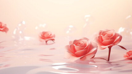 romantic background with rose with water drops. Generative Ai. 