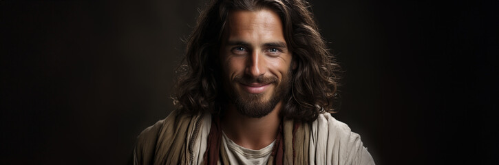 Obraz premium Radiating Hope: Jesus' Joyful Smile - Embrace Christian Faith and Find Inspiration in His Loving Presence.